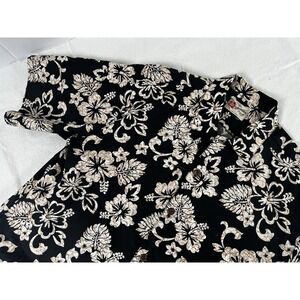 NWT Vintage Hilo Hattie Shirt Men's XL Black Hawaiian Camp Floral Aloha Tropical